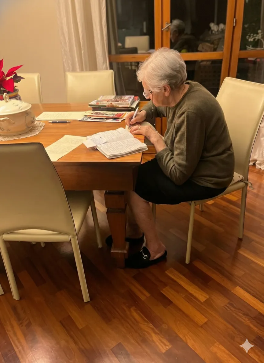 Nonna Luisa écrivant ses recettes